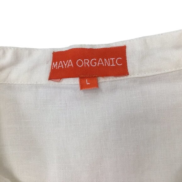 Maya Organic Linen Top Blouse Shirt Long Sleeve Quality Natural Ivory Size Large - Picture 10 of 11